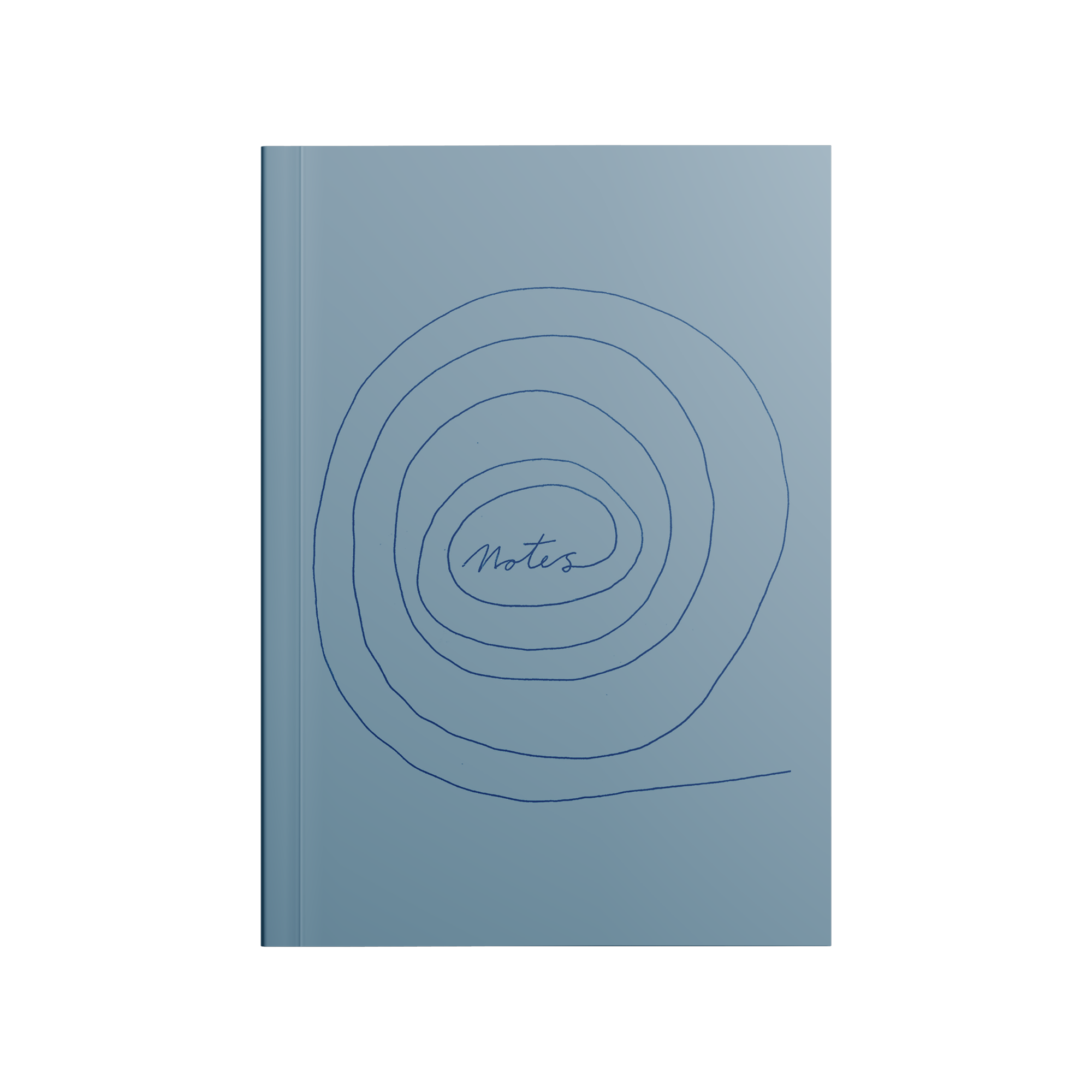 Blue notebook with circular design and 'Motiv' branding on a white background