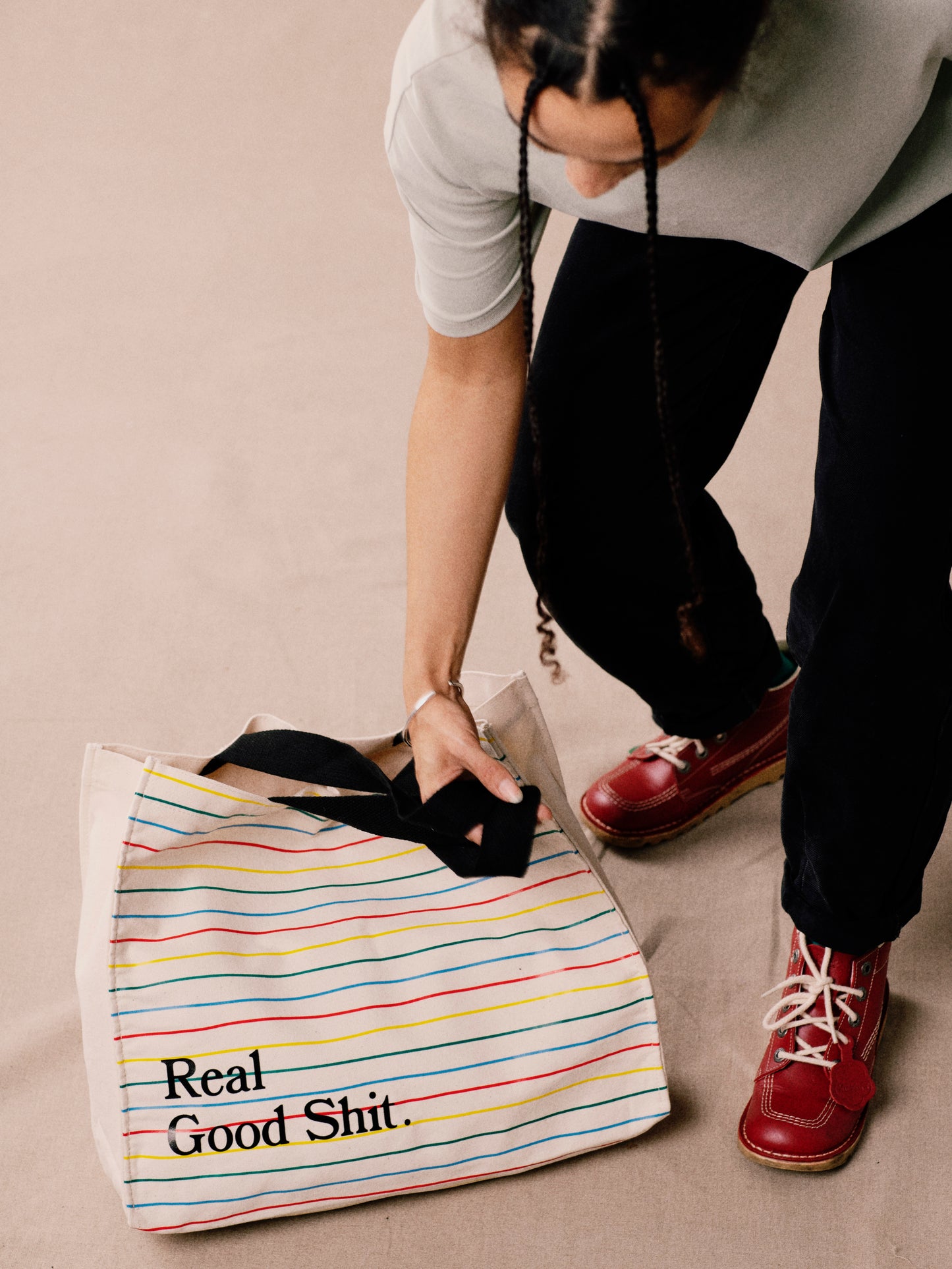 Real Good Shit Canvas Tote Bag (Striped)