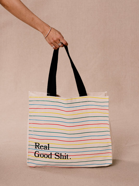 Real Good Shit Canvas Tote Bag (Striped)